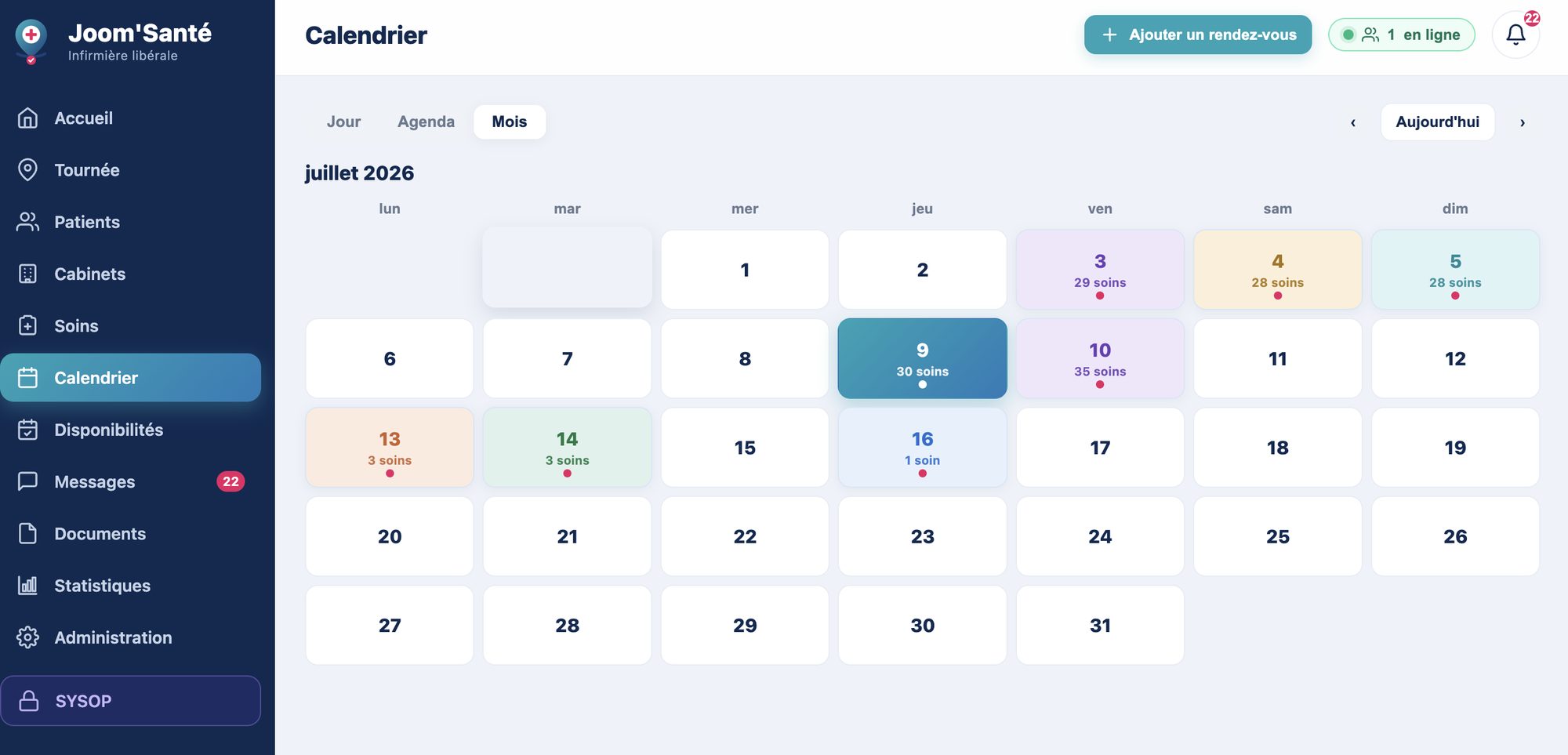 Le calendrier mensuel