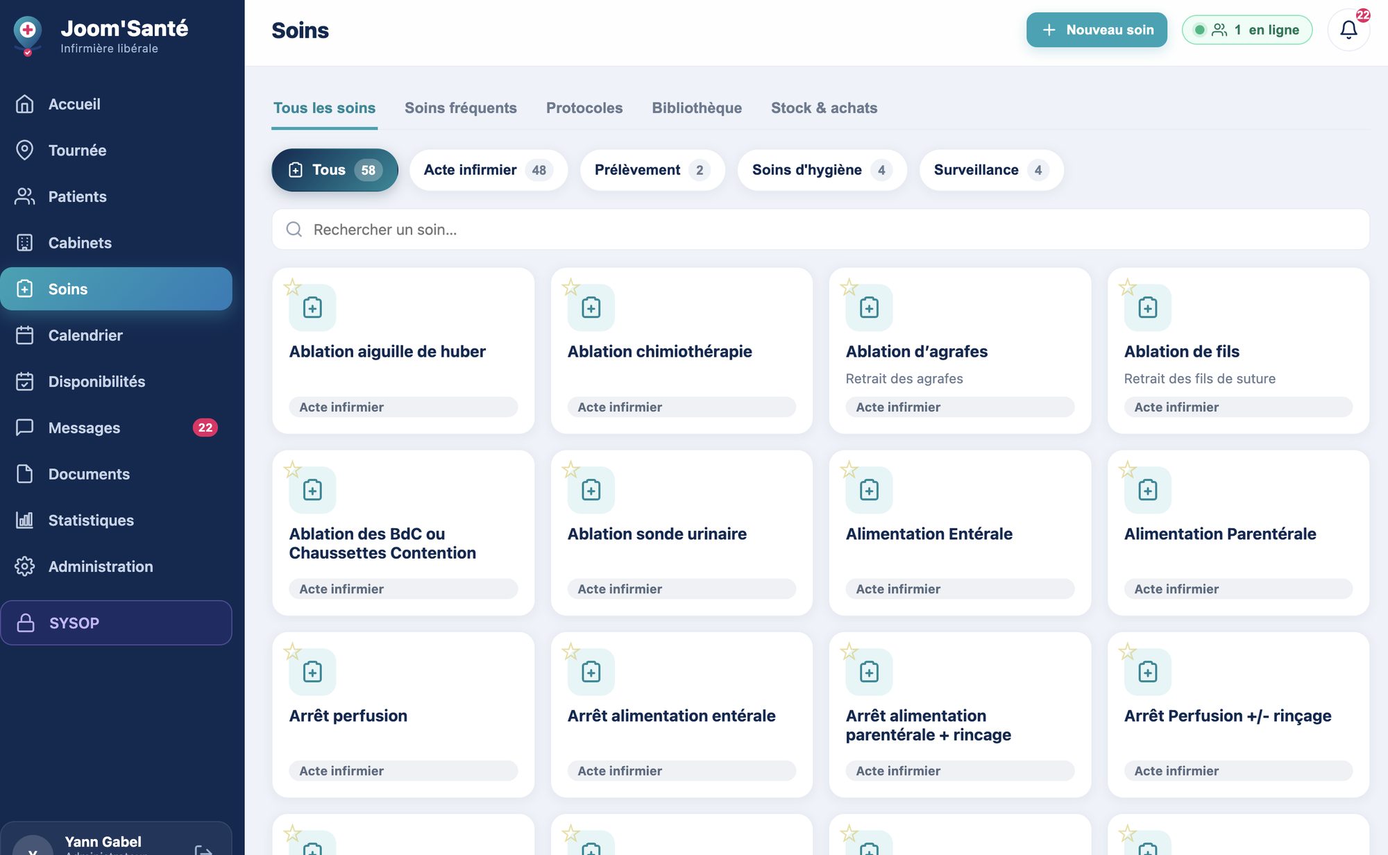 Le catalogue de soins